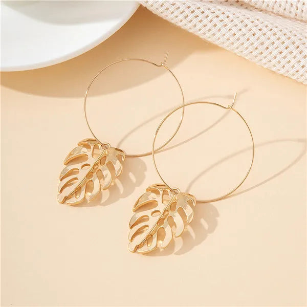 1 Pair IG Style Vacation Simple Style Geometric Leaves Hollow Out Alloy Iron Drop Earrings