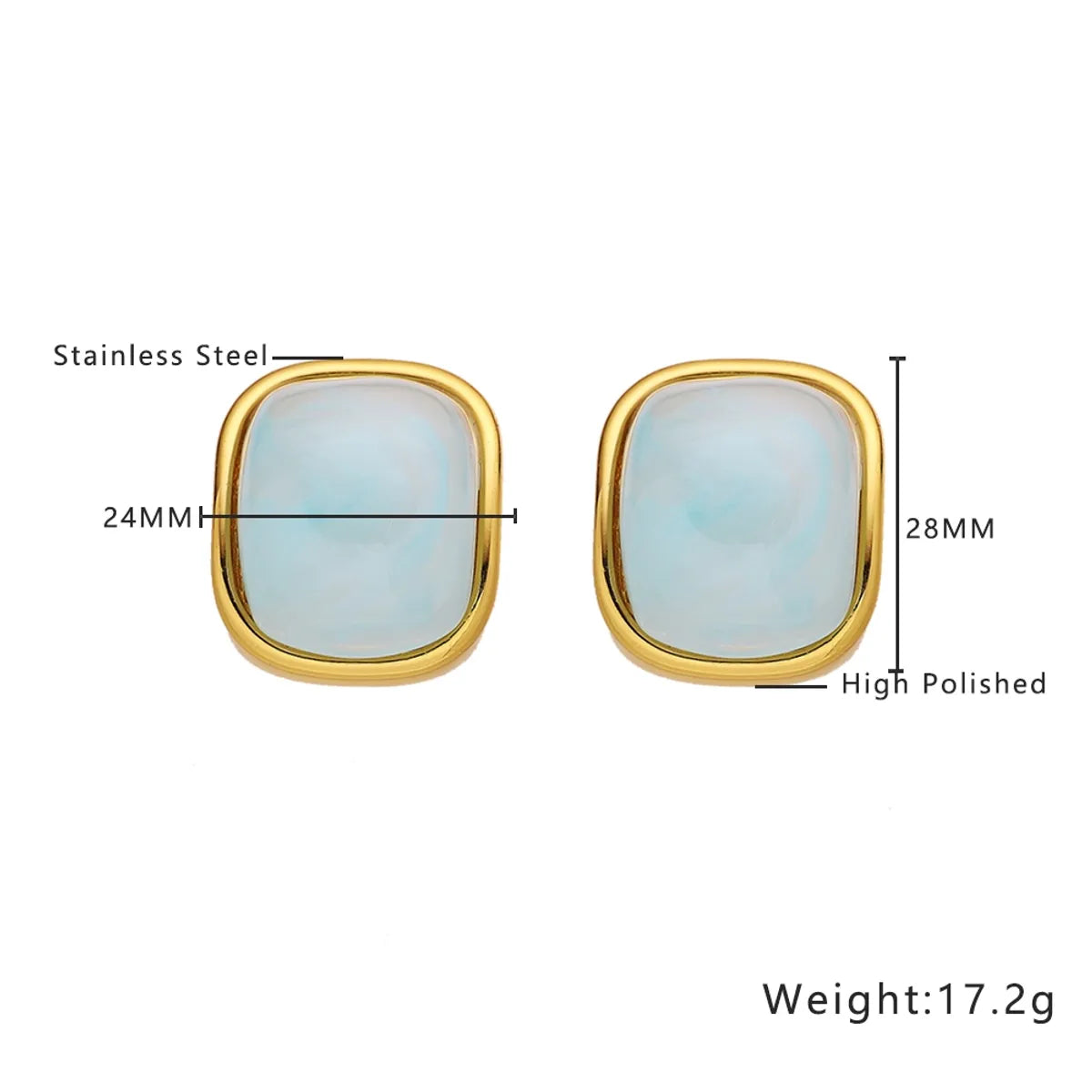 1 Pair IG Style Vacation Square Plating 304 Stainless Steel Titanium Steel 18K Gold Plated Ear Studs