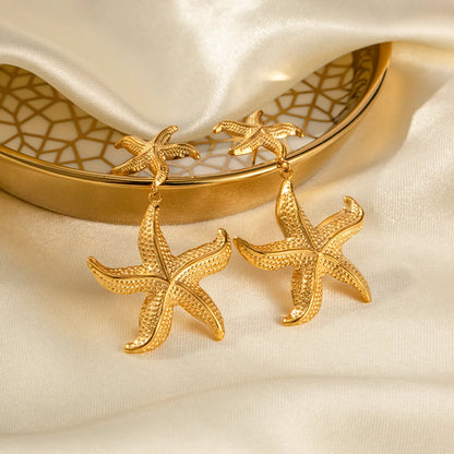 1 Pair IG Style Vacation Starfish Plating 304 Stainless Steel Drop Earrings