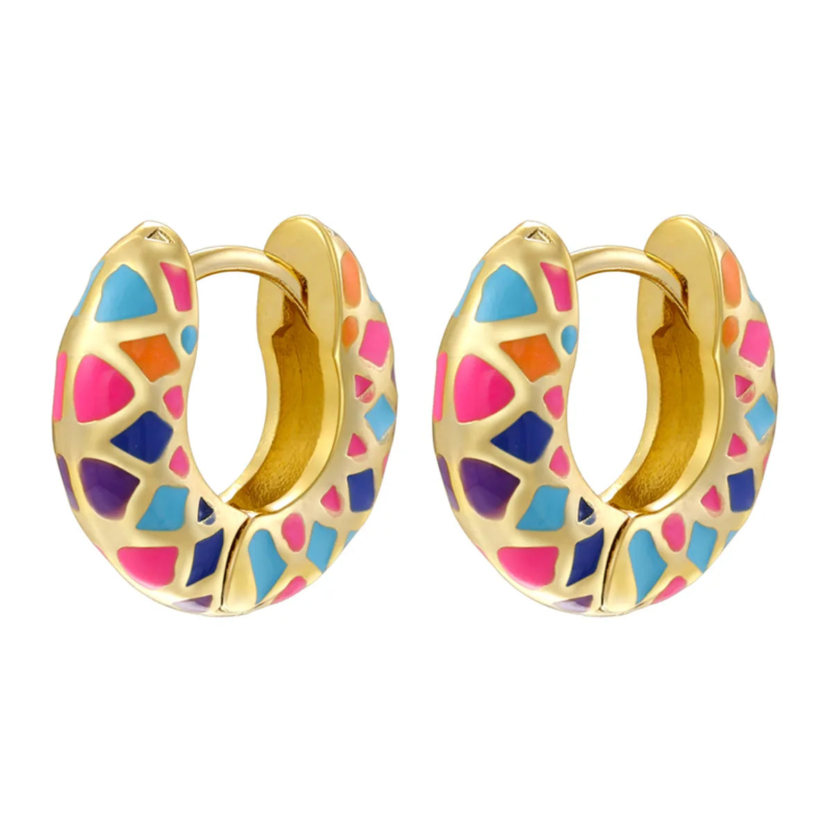 1 Pair IG Style Vacation Sweet U Shape Enamel Plating Copper 18K Gold Plated Hoop Earrings