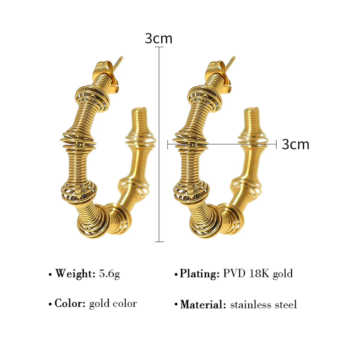 1 Pair Ig Style Vintage Style C Shape Plating Inlay Titanium Steel 18k Gold Plated Ear Studs