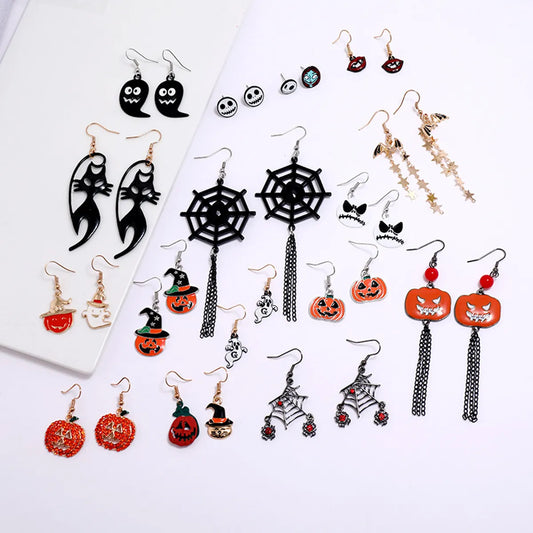 1 Pair IG Style Vintage Style Funny Spider Spider Web Skull Alloy Drop Earrings Ear Studs