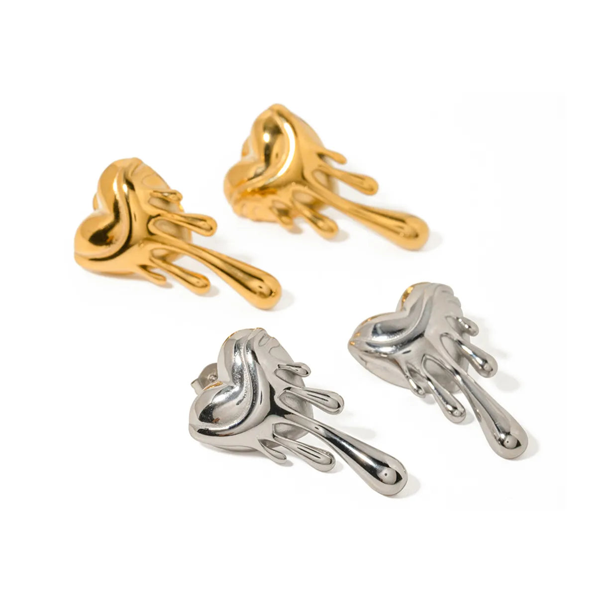 1 Pair Ig Style Vintage Style Heart Shape Plating Stainless Steel 18k Gold Plated Ear Studs