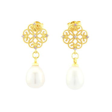 1 Pair Ig Style Vintage Style Irregular Four Leaf Clover Plating Inlay Copper Pearl Zircon 18k Gold Plated Drop Earrings