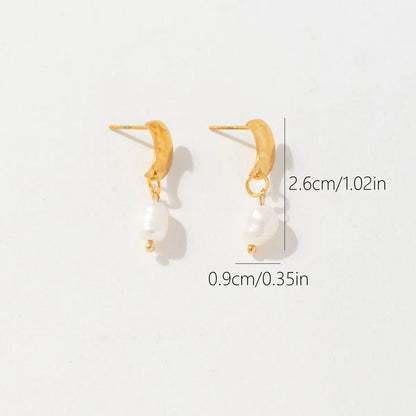 1 Pair Ig Style Vintage Style Korean Style Moon Pearl Stainless Steel Drop Earrings