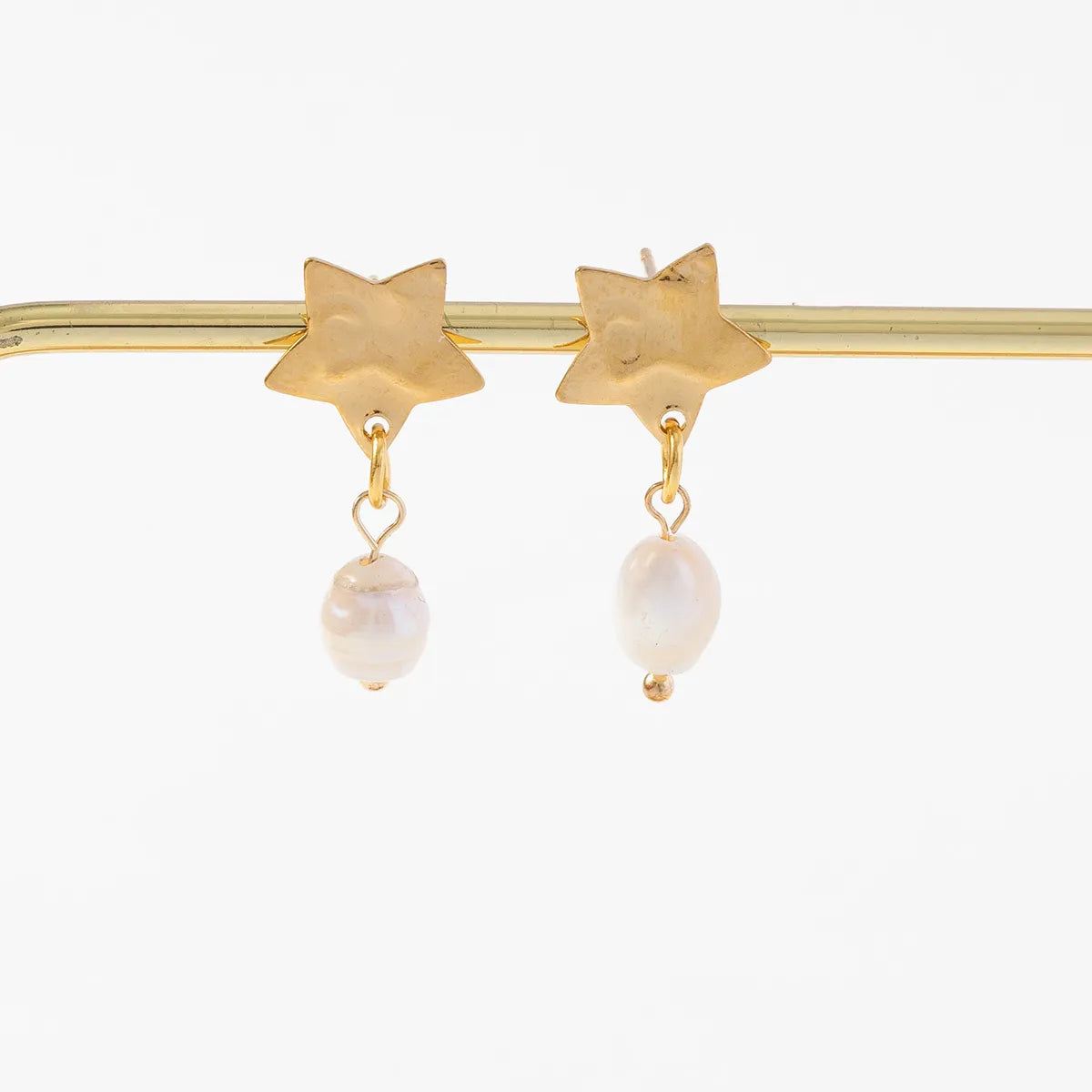 1 Pair IG Style Vintage Style Korean Style Star Pearl 304 Stainless Steel Pearl Gold Plated Drop Earrings