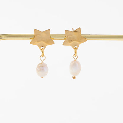 1 Pair IG Style Vintage Style Korean Style Star Pearl 304 Stainless Steel Pearl Gold Plated Drop Earrings