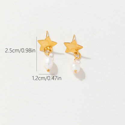 1 Pair IG Style Vintage Style Korean Style Star Pearl 304 Stainless Steel Pearl Gold Plated Drop Earrings