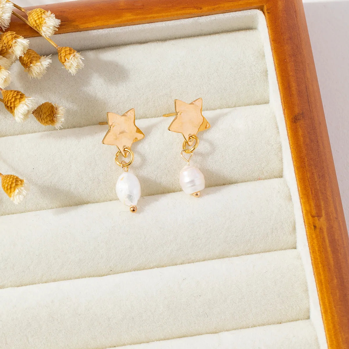 1 Pair IG Style Vintage Style Korean Style Star Pearl 304 Stainless Steel Pearl Gold Plated Drop Earrings