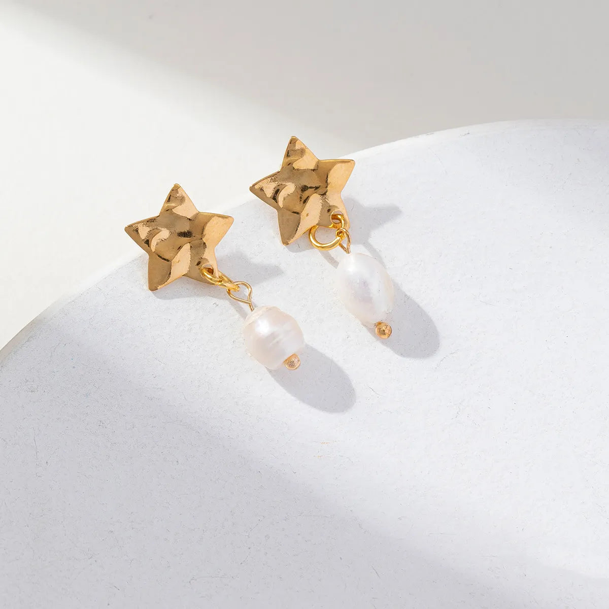 1 Pair IG Style Vintage Style Korean Style Star Pearl 304 Stainless Steel Pearl Gold Plated Drop Earrings