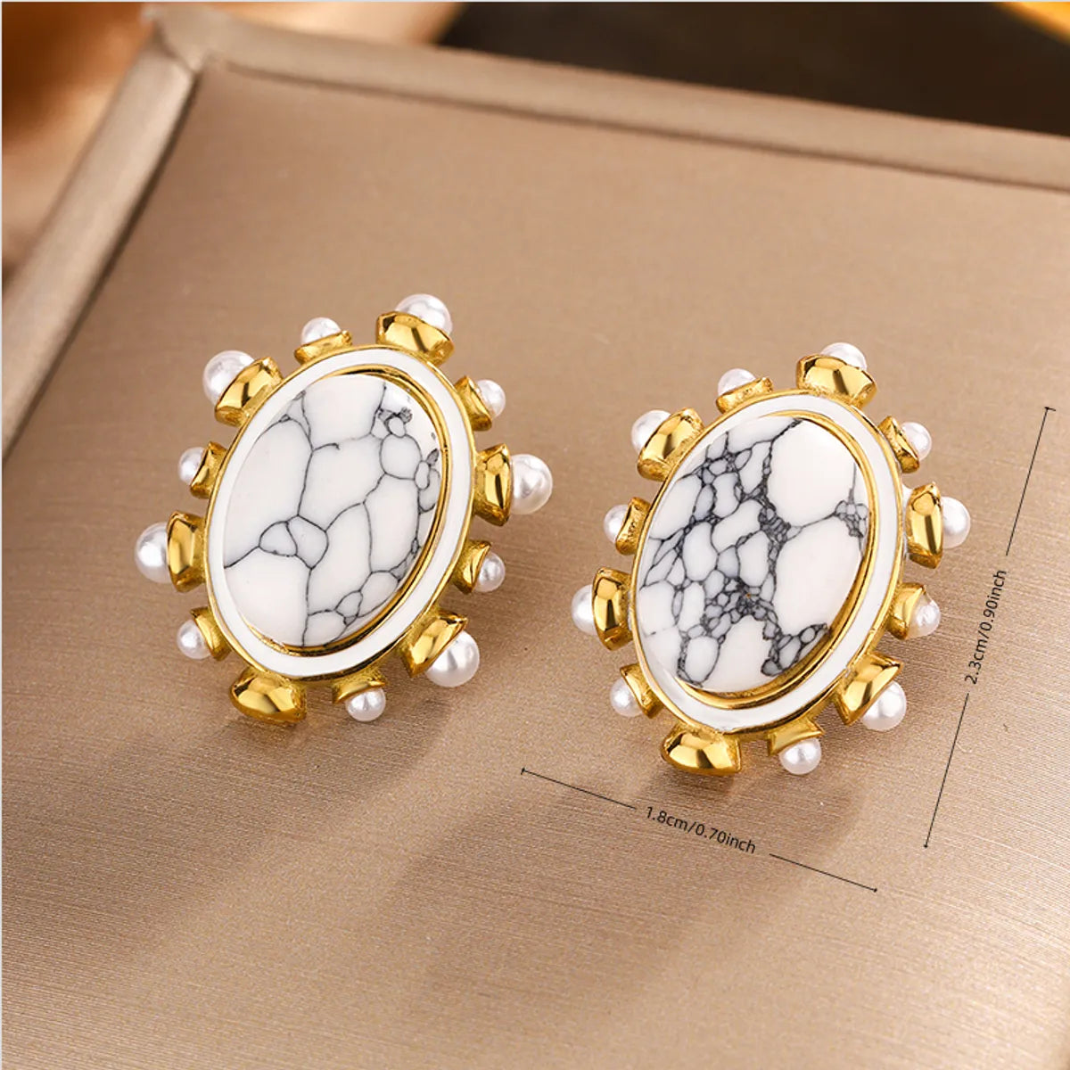 1 Pair IG Style Vintage Style Oval Enamel Plating Inlay 304 Stainless Steel Artificial Pearls Turquoise 18K Gold Plated Ear Studs