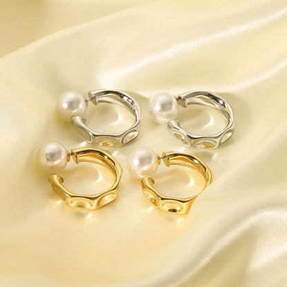 1 Pair Ig Style Vintage Style Simple Style C Shape Plating Inlay Stainless Steel Artificial Pearls 18k Gold Plated White Gold Plated Gold Plated Ear Studs