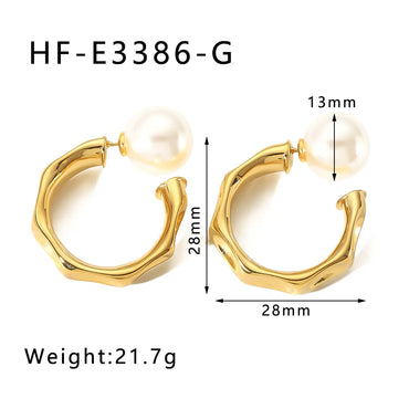 1 Pair Ig Style Vintage Style Simple Style C Shape Plating Inlay Stainless Steel Artificial Pearls 18k Gold Plated White Gold Plated Gold Plated Ear Studs