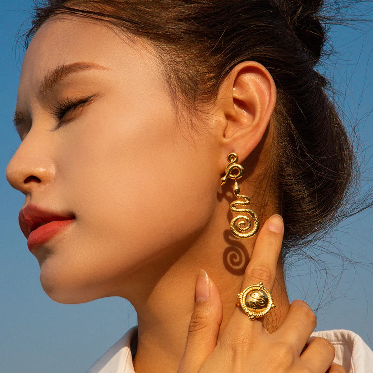 1 Pair Ig Style Vintage Style Snake Plating Stainless Steel 18k Gold Plated Drop Earrings