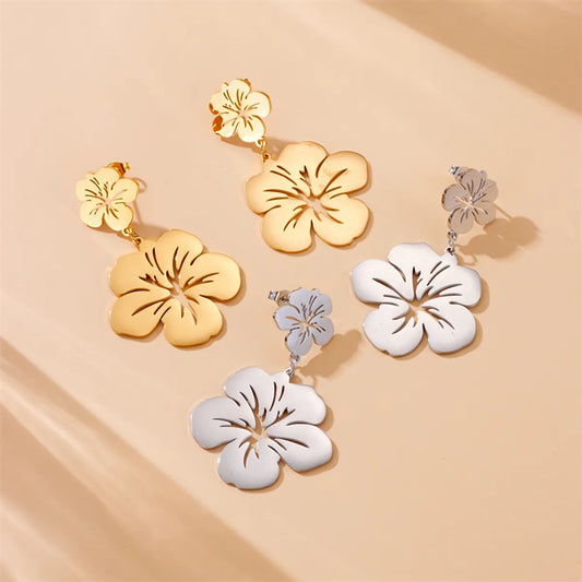 1 Pair IG Style Vintage Style Sweet Flower Hollow Out 304 Stainless Steel 18K Gold Plated Drop Earrings