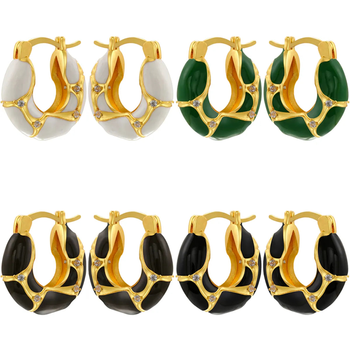 1 Pair IG Style Vintage Style U Shape Enamel Plating Inlay Copper Zircon 18K Gold Plated Earrings