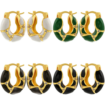 1 Pair IG Style Vintage Style U Shape Enamel Plating Inlay Copper Zircon 18K Gold Plated Earrings