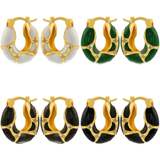 1 Pair IG Style Vintage Style U Shape Enamel Plating Inlay Copper Zircon 18K Gold Plated Earrings