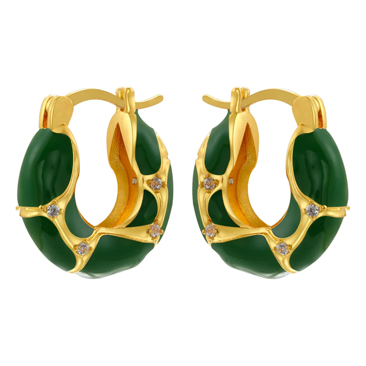 1 Pair IG Style Vintage Style U Shape Enamel Plating Inlay Copper Zircon 18K Gold Plated Earrings