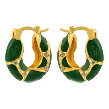 1 Pair IG Style Vintage Style U Shape Enamel Plating Inlay Copper Zircon 18K Gold Plated Earrings