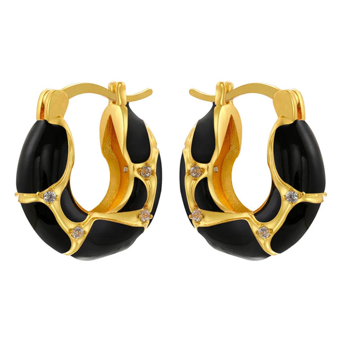 1 Pair IG Style Vintage Style U Shape Enamel Plating Inlay Copper Zircon 18K Gold Plated Earrings