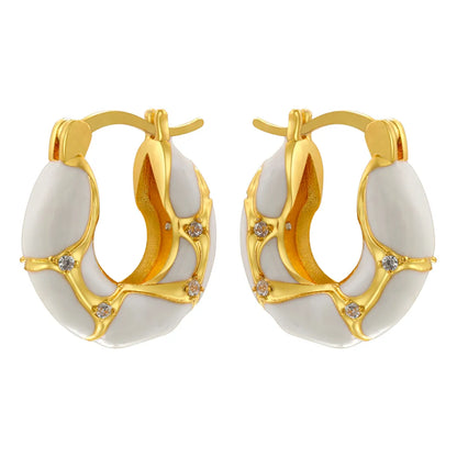 1 Pair IG Style Vintage Style U Shape Enamel Plating Inlay Copper Zircon 18K Gold Plated Earrings