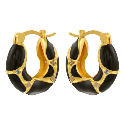 1 Pair IG Style Vintage Style U Shape Enamel Plating Inlay Copper Zircon 18K Gold Plated Earrings