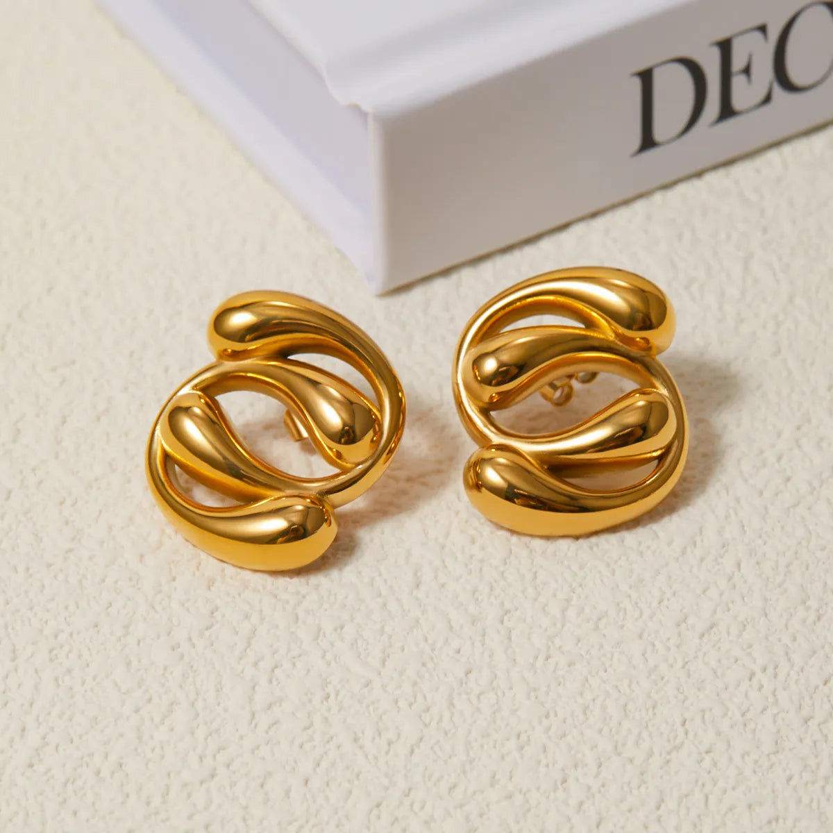 1 Pair IG Style Water Droplets 304 Stainless Steel 18K Gold Plated Ear Studs