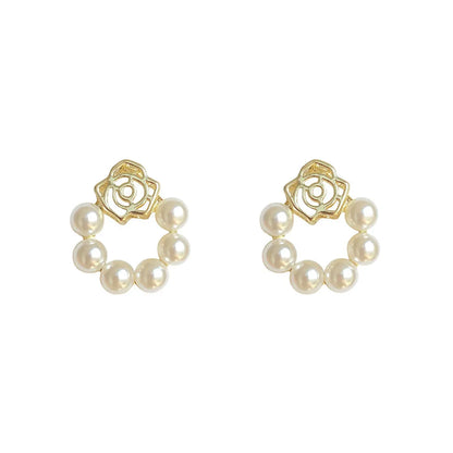 1 Pair IG Style Water Droplets Flower Bow Knot Inlay Alloy Rhinestones Opal Pearl Drop Earrings Earrings Ear Studs