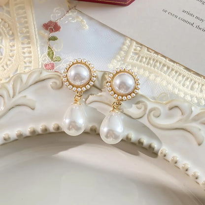 1 Pair IG Style Water Droplets Flower Bow Knot Inlay Alloy Rhinestones Opal Pearl Drop Earrings Earrings Ear Studs