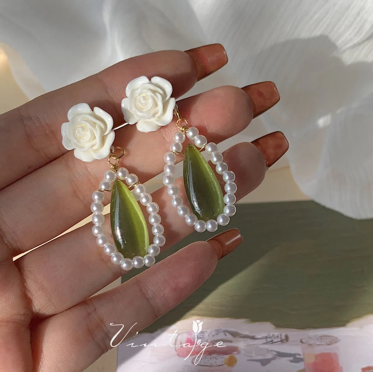 1 Pair IG Style Water Droplets Flower Bow Knot Inlay Alloy Rhinestones Opal Pearl Drop Earrings Earrings Ear Studs