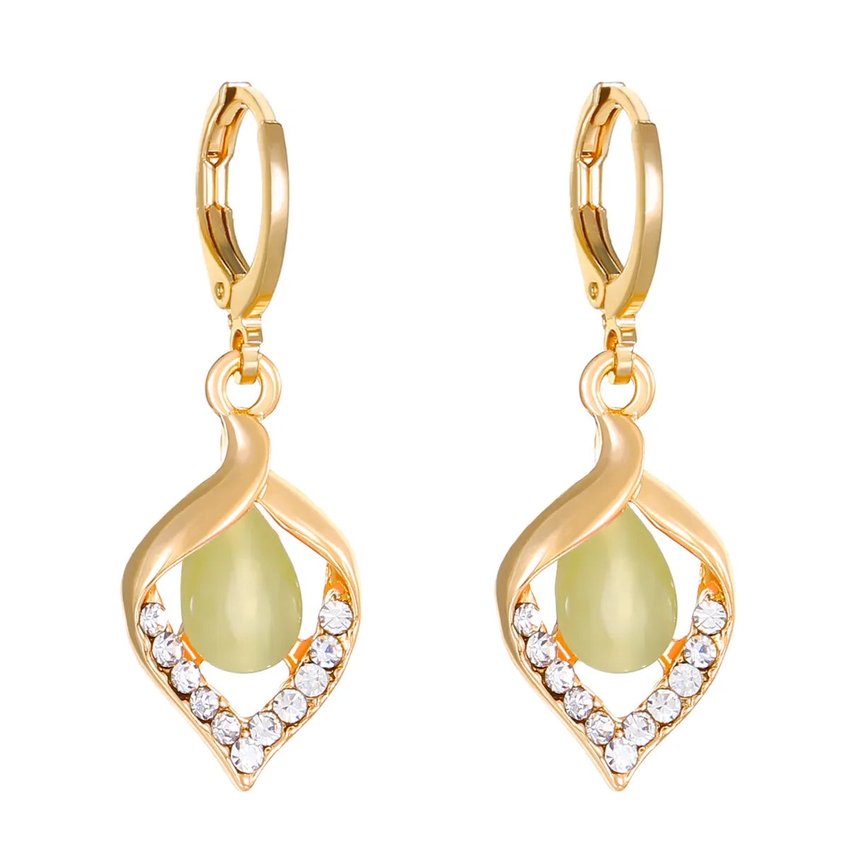 1 Pair Ig Style Water Droplets Plating Hollow Out Inlay Alloy Rhinestones Opal Drop Earrings