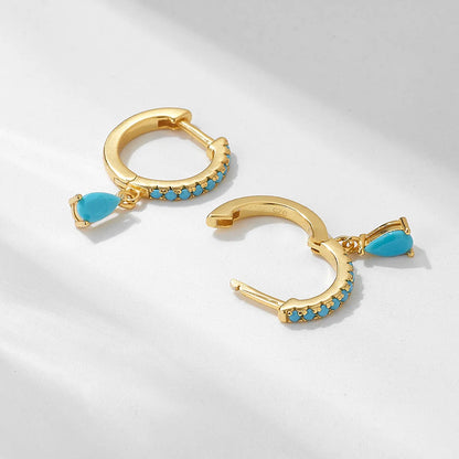 1 Pair Ig Style Water Droplets Plating Inlay Sterling Silver Turquoise 14k Gold Plated Rhodium Plated Drop Earrings