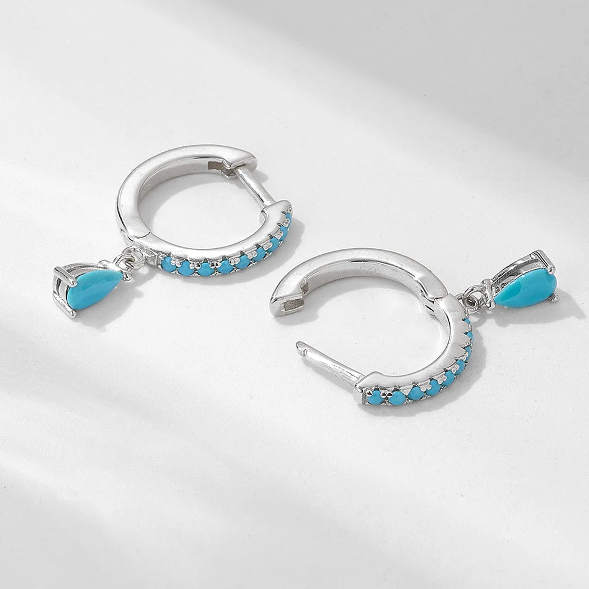 1 Pair Ig Style Water Droplets Plating Inlay Sterling Silver Turquoise 14k Gold Plated Rhodium Plated Drop Earrings