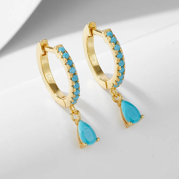 1 Pair Ig Style Water Droplets Plating Inlay Sterling Silver Turquoise 14k Gold Plated Rhodium Plated Drop Earrings