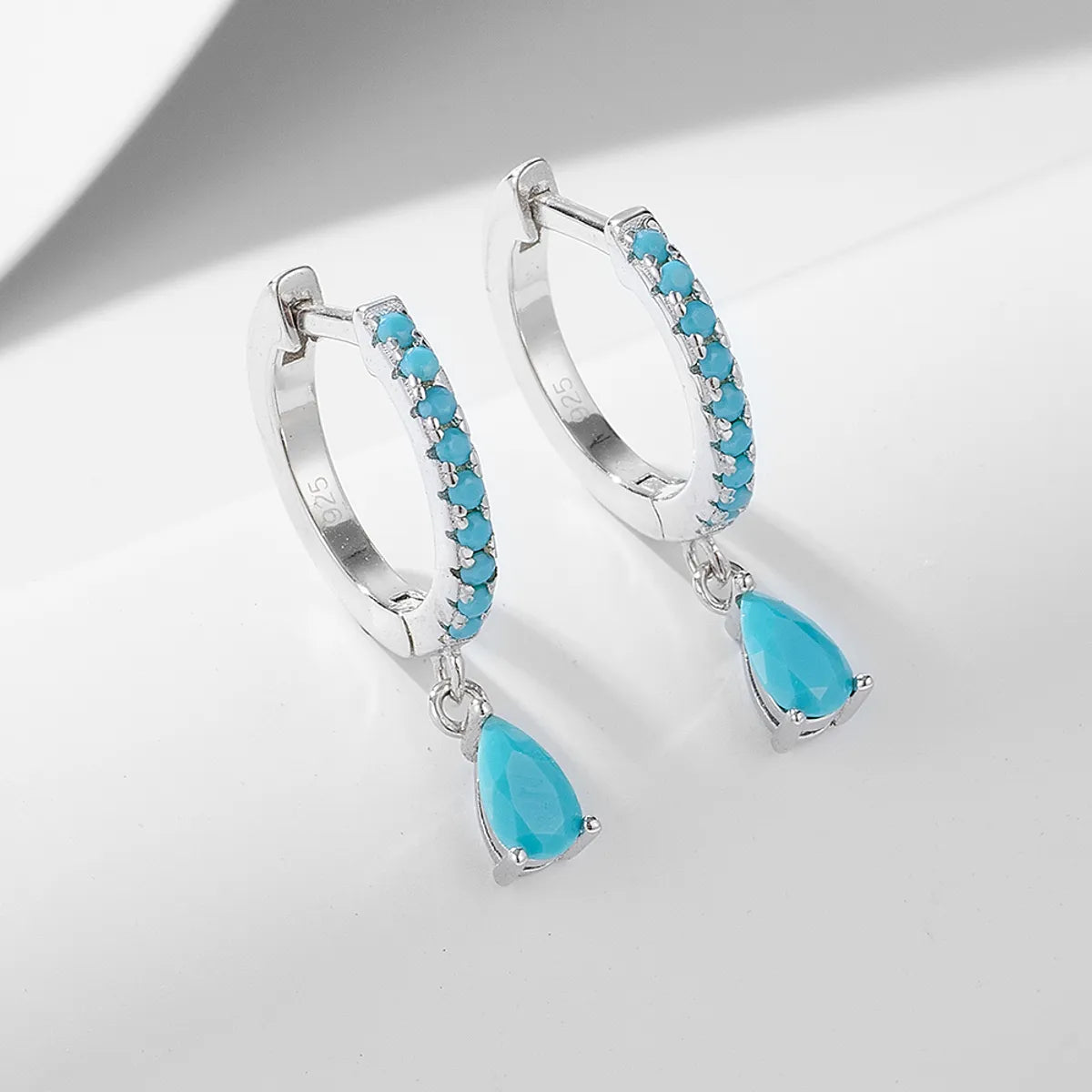 1 Pair Ig Style Water Droplets Plating Inlay Sterling Silver Turquoise 14k Gold Plated Rhodium Plated Drop Earrings