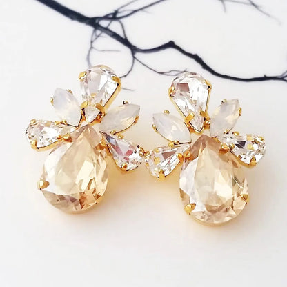 1 Pair Ig Style Water Droplets Spray Paint Inlay Alloy Rhinestones Gold Plated Ear Studs