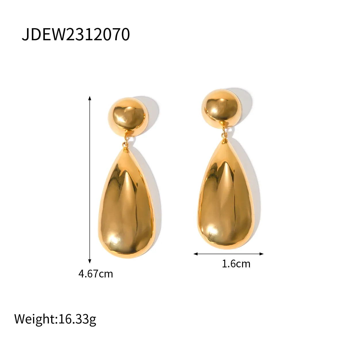 1 Pair IG Style Water Droplets Stainless Steel 18K Gold Plated Drop Earrings