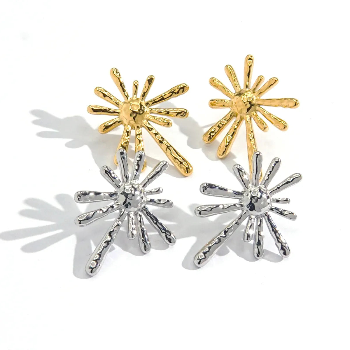 1 Pair IG Style Y2K Modern Style Sun Radial Asymmetrical 304 Stainless Steel 14K Gold Plated Ear Studs