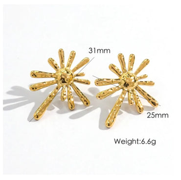 1 Pair IG Style Y2K Modern Style Sun Radial Asymmetrical 304 Stainless Steel 14K Gold Plated Ear Studs