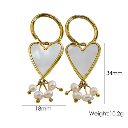 1 Pair IG Style Y2K Simple Style Round Star Heart Shape Inlay Stainless Steel Pearl Shell 14K Gold Plated Drop Earrings