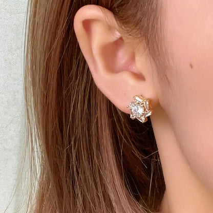 1 Pair Ig Style Y2k Simple Style Windmill Plating Inlay Copper Zircon Gold Plated Ear Studs