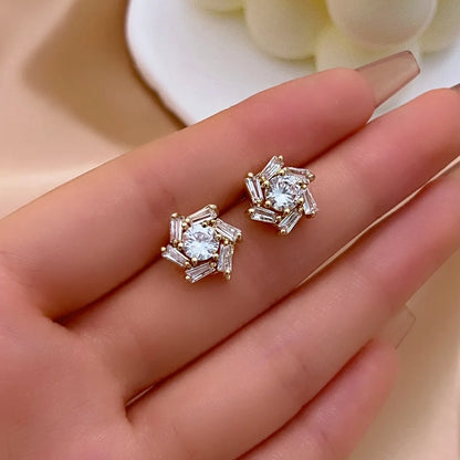 1 Pair Ig Style Y2k Simple Style Windmill Plating Inlay Copper Zircon Gold Plated Ear Studs