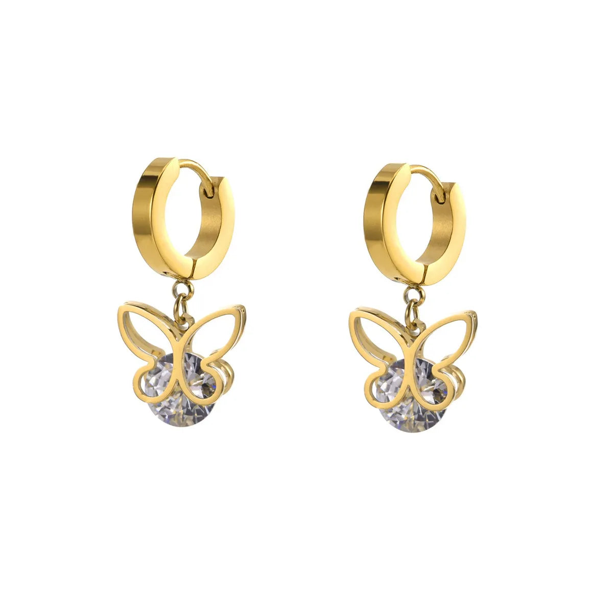 1 Pair INS Style Butterfly Inlay Stainless Steel Zircon 18K Gold Plated Drop Earrings