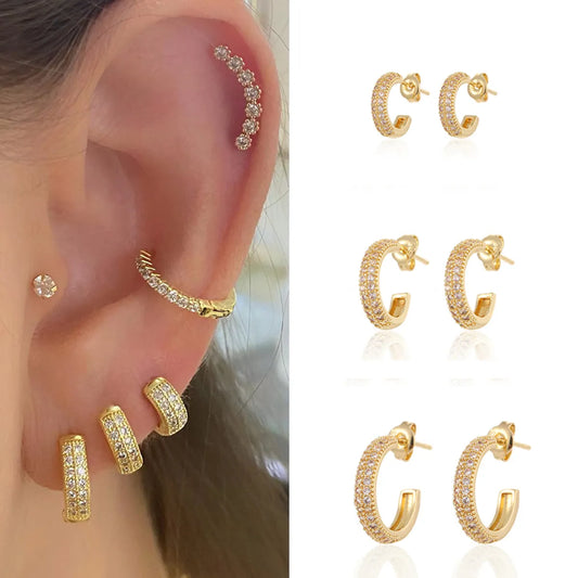 1 Pair Ins Style C Shape Plating Inlay Copper Zircon Gold Plated Ear Studs