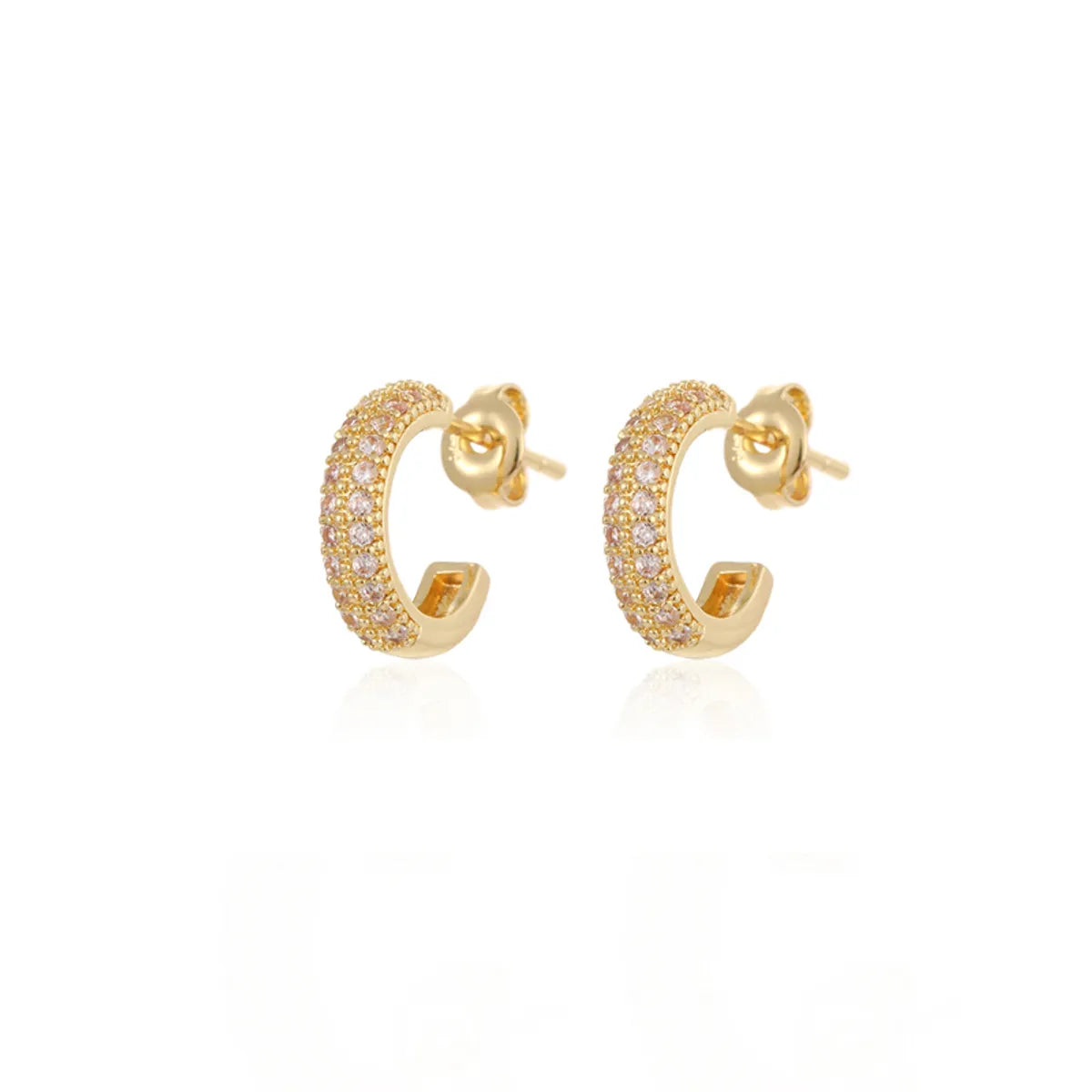 1 Pair Ins Style C Shape Plating Inlay Copper Zircon Gold Plated Ear Studs