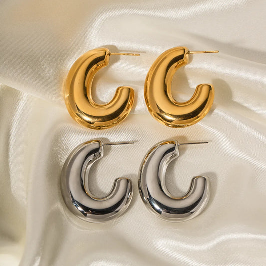 1 Pair Ins Style C Shape Plating Stainless Steel 18k Gold Plated Ear Studs