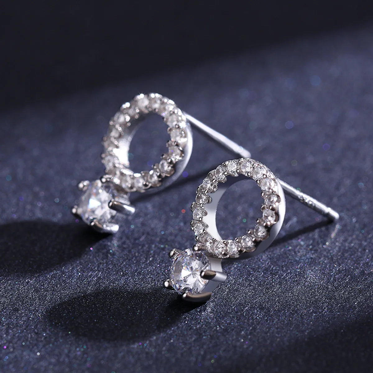 1 Pair Ins Style Casual Round Sterling Silver Plating Inlay Zircon Rhodium Plated Ear Studs