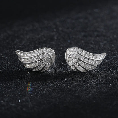 1 Pair Ins Style Fairy Style Korean Style Angel Wings Sterling Silver Plating Inlay Zircon Rhodium Plated Ear Studs