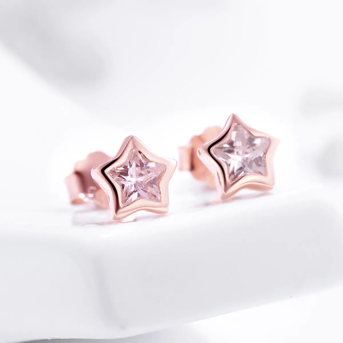 1 Pair Ins Style Fairy Style Korean Style Star Sterling Silver Three-dimensional Inlay Zircon Rose Gold Plated Rhodium Plated Ear Studs